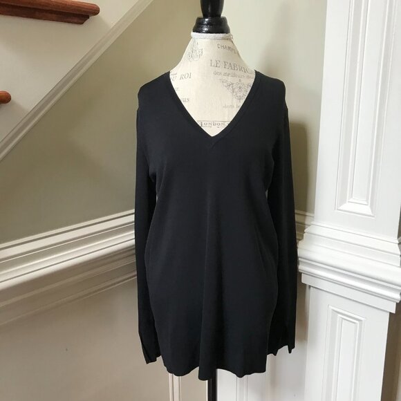 Theory Britona Lustrate Oversized Sweater Womens Medium Black V-Neck Long Sleeve - Picture 5 of 11